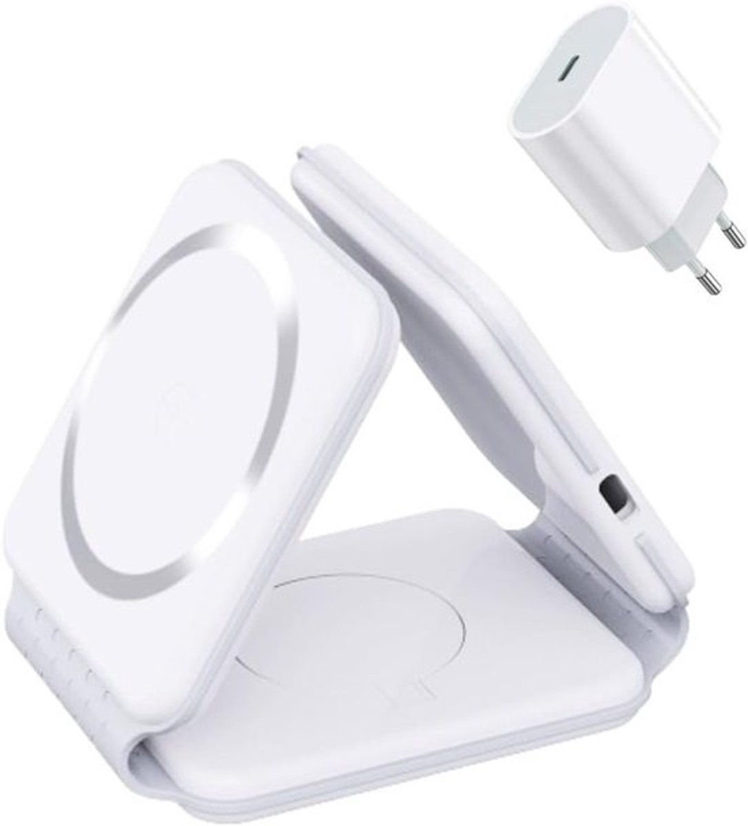 Opvouwbaar 3-in-1 Draadloos Oplaadstation voor Telefoon, Oortjes en Horloge