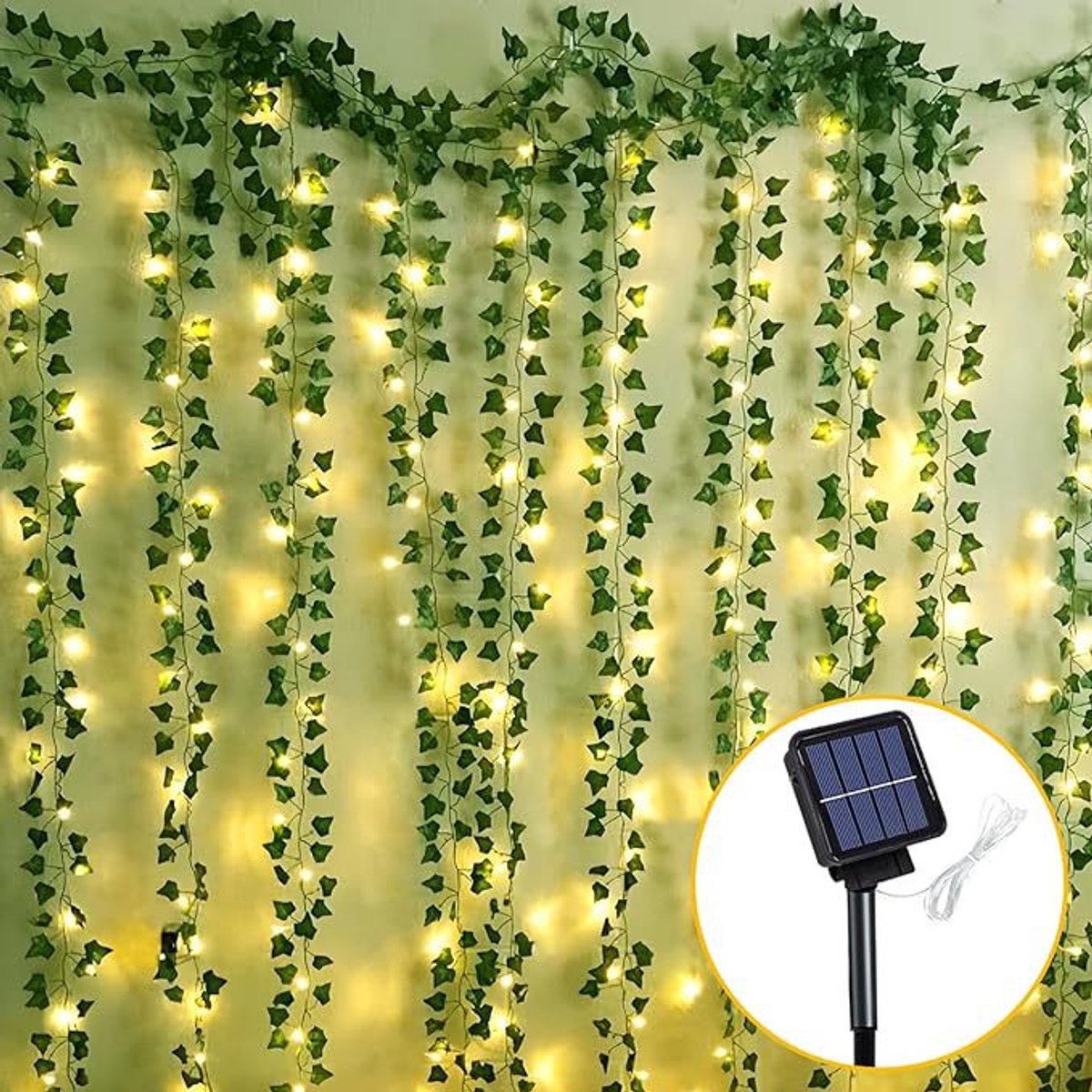 1 stuk-LED koper draad lamp-groen blad wijnstok-Ivy-zonne-gordijn lamp string-super helder-kleur-3 meter breed * 1 meter hoog