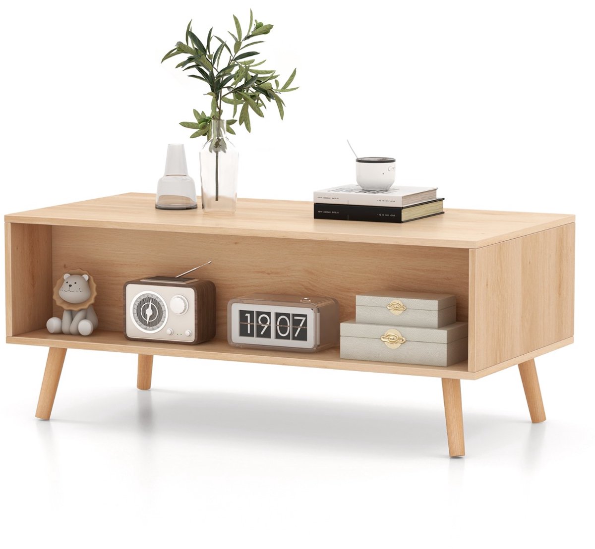SureDeal® - Salontafel - Rotan Woonkamertafel - Laden - Achtervak Koffietafel - Massieve Houten Poten - 100x50x41 cm - Naturel