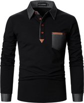 Heren Poloshirt Lange Mouwen van Katoen met Stiksels en Zak - Slim Fit Golf T-Shirt
