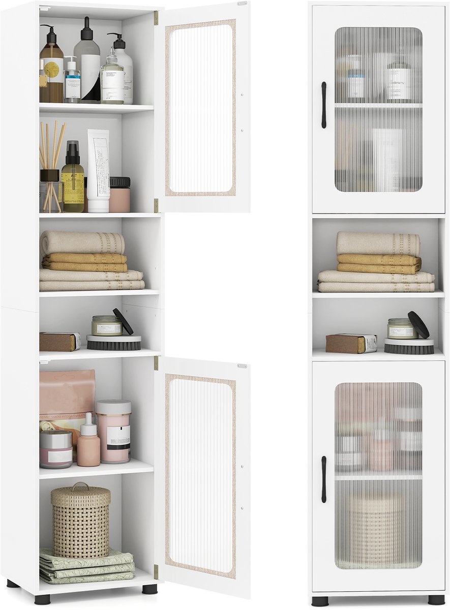 SureDeal® - Badkamerkast - Hoog - Transparante Glazen Deuren - Verstelbare Planken - 40x30x170 cm - Wit
