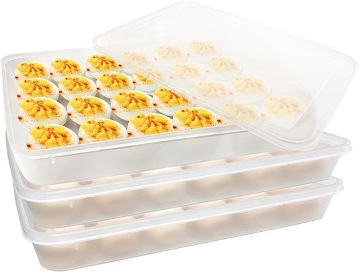 3-Pack Eierdozen met Deksel voor 72 Eieren - Houders voor Gekookte en Gevulde Eieren