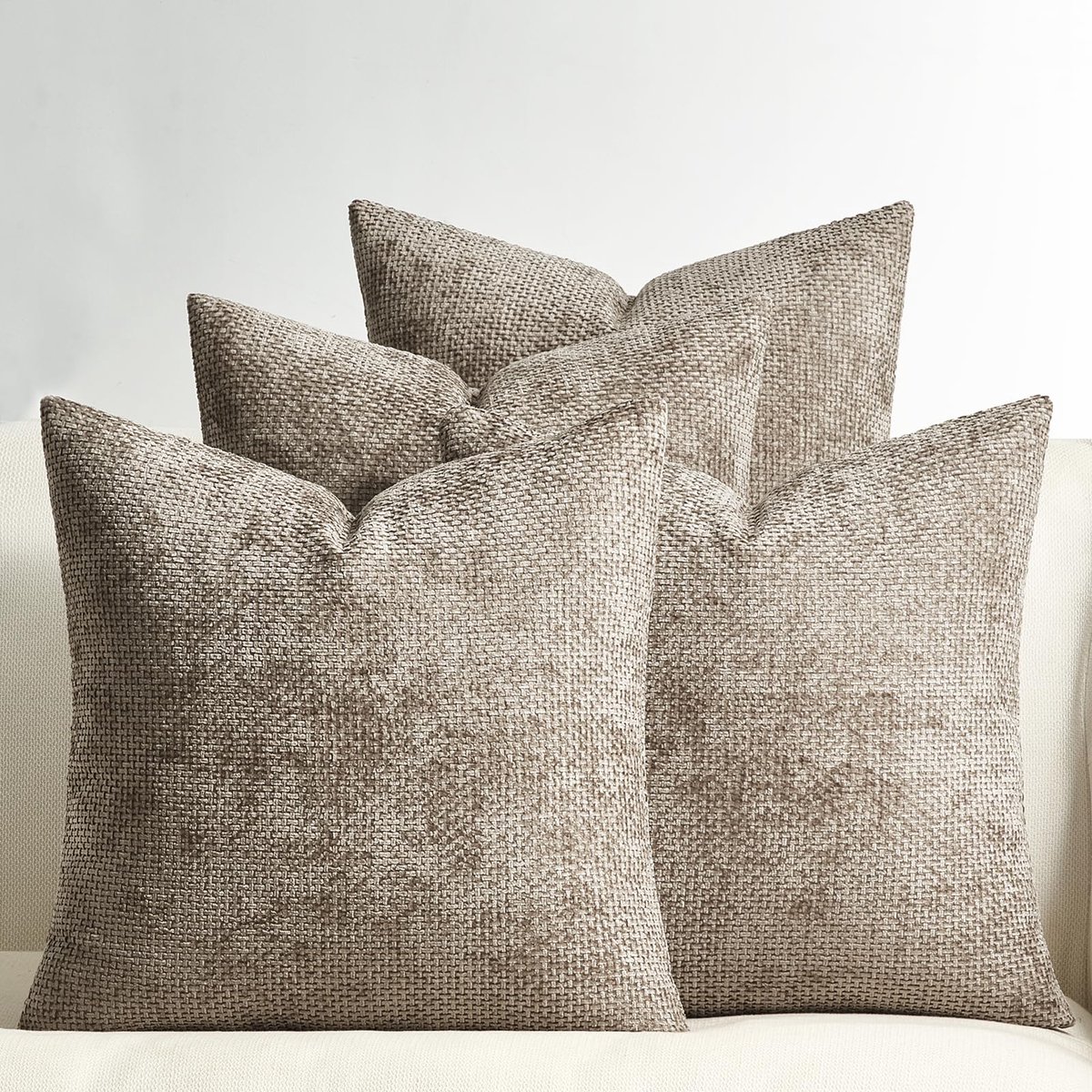 Sierkussenhoezen - Set van 4 - Chenille met Rotan Weefstijl Design - Voor Bank Woonkamer Slaapkamer Balkon Kinderkamer - Khaki 40x40 cm