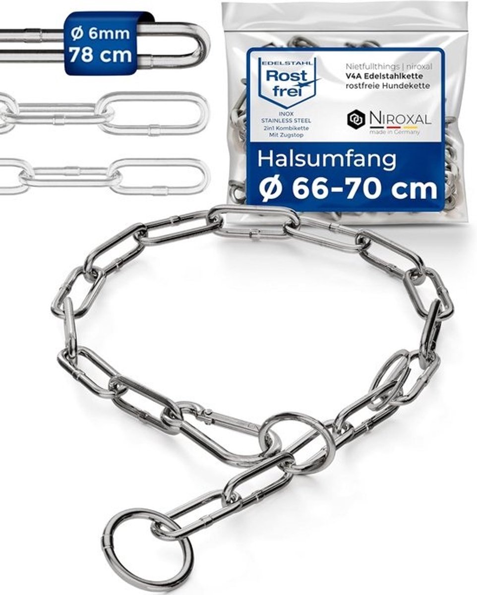 RVS Hondenhalsband met Stopfunctie - Sterke Ketting met Slipketting Optie - 6mm x 78cm