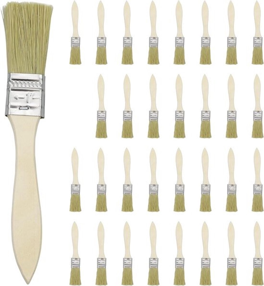 Set van 36 Platte Verfkwasten 25mm Houten Handvat voor Schilderen en Knutselen