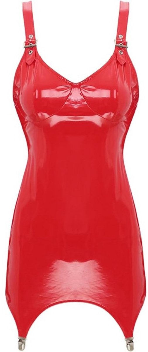 Stijlvolle Stretch Wetlook Mini Jurk Zwart Lederlook Korset Partyjurk