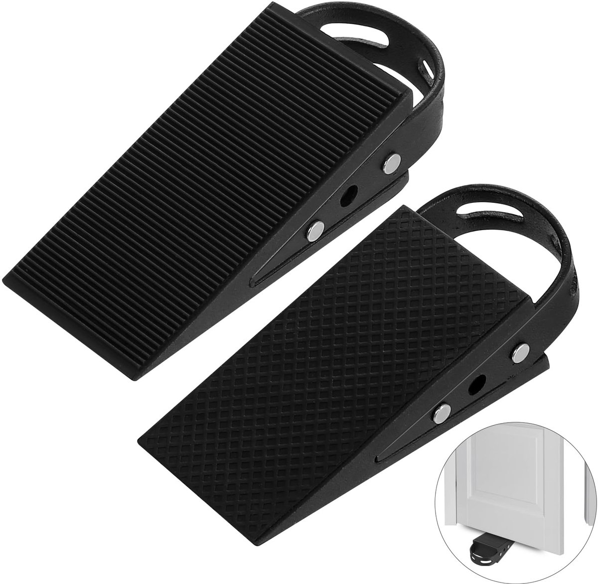 Deurstopper - Antislip rubber - Met RVS greep - Voor thuis, kantoor en hotel - 2 stuks