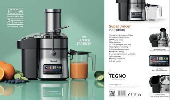 Sapcentrifuge - Juicer Groente Fruit - Gezond Sap Maken - Extra Brede Vulopening - 1500W - Zilver — afbeelding 3