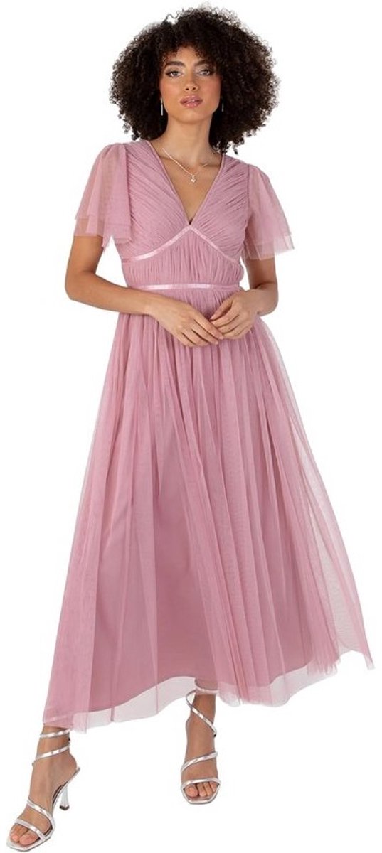 Elegante Midaxi Jurk Dames met V-Hals en Fladdermouwen voor Bruiloft en Gala