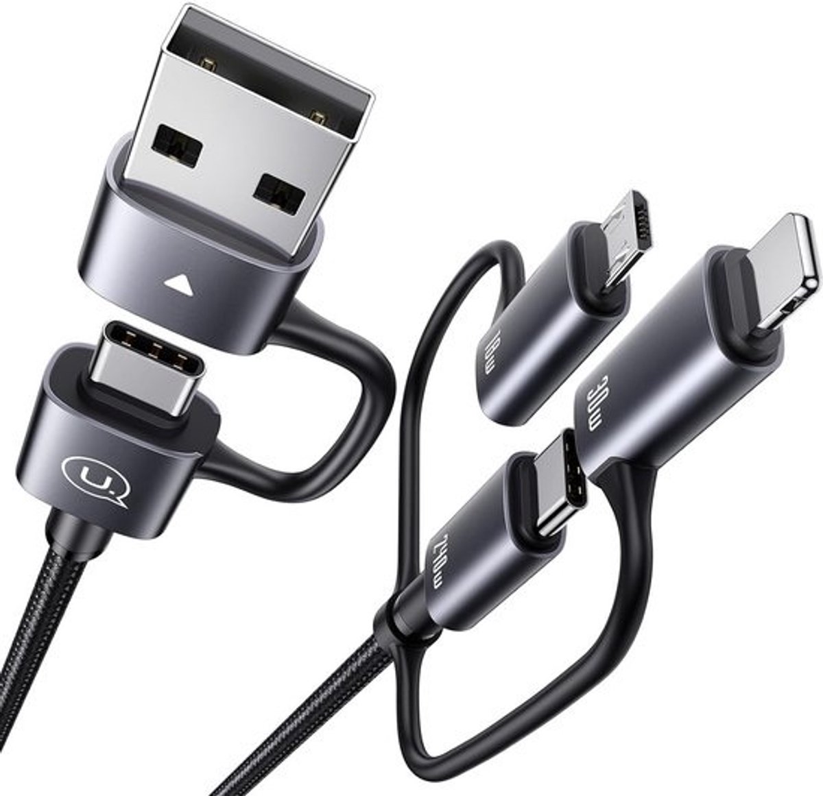 Universele 6-in-1 Oplaadkabel 240W met USB-C, Lightning en Micro USB voor Telefoon en Tablet