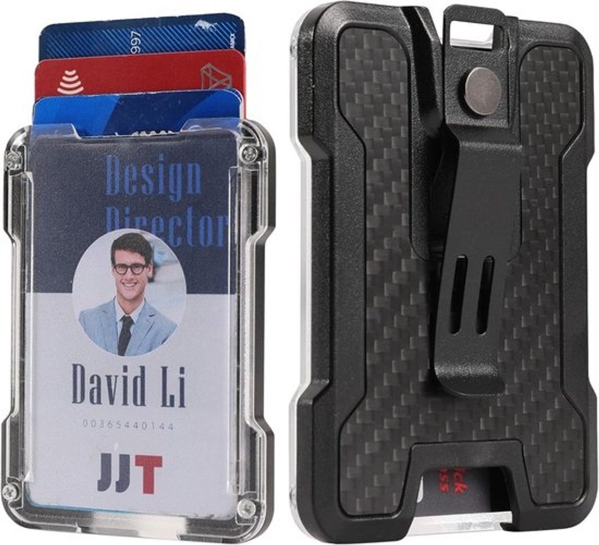 Slanke Kaarthouder van Koolstofvezel voor ID en Creditcards - Met Metalen Clip