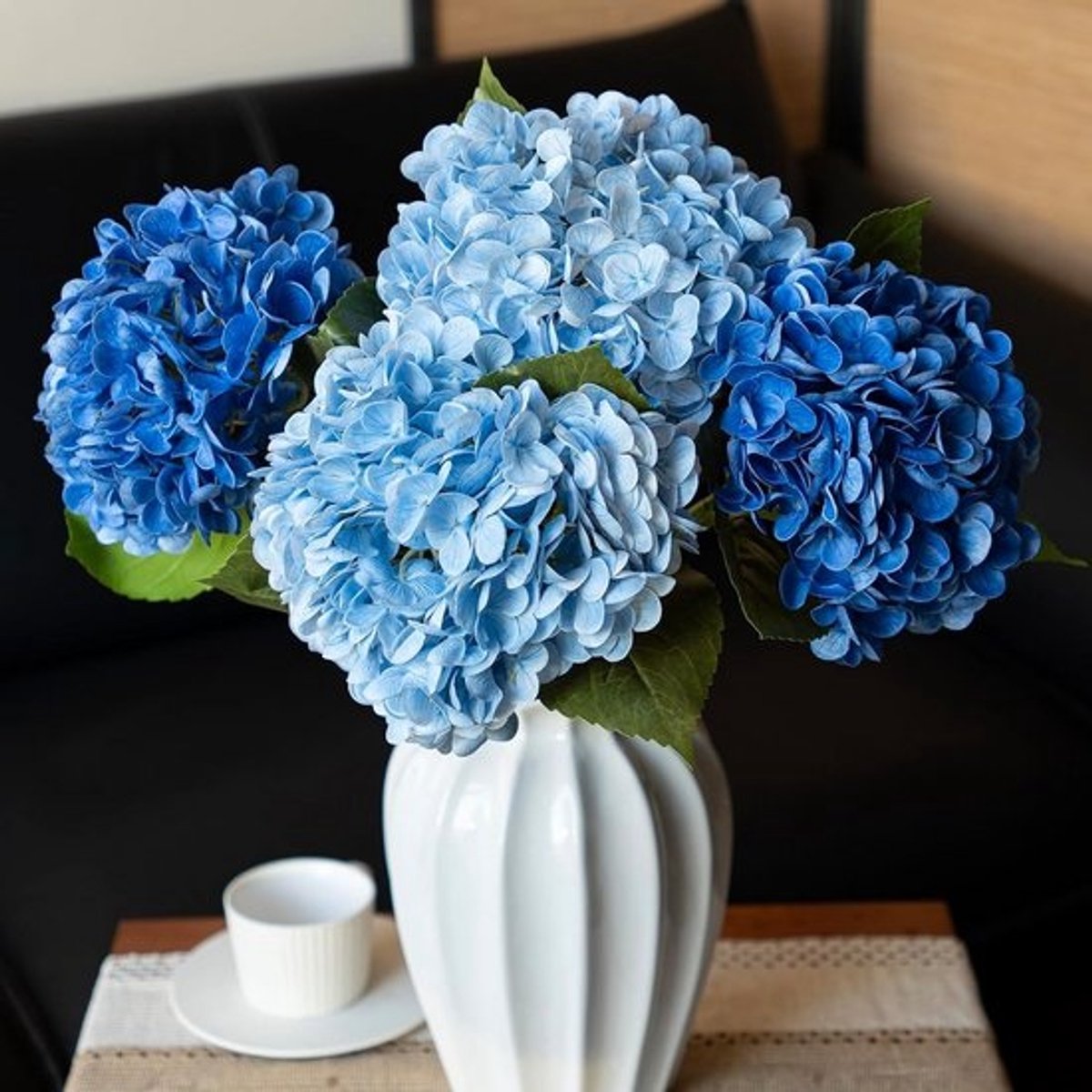 Levensechte Kunsthortensia Bloemen Set - 4 Stuks - 56 cm - Geschikt voor Binnen en Buiten