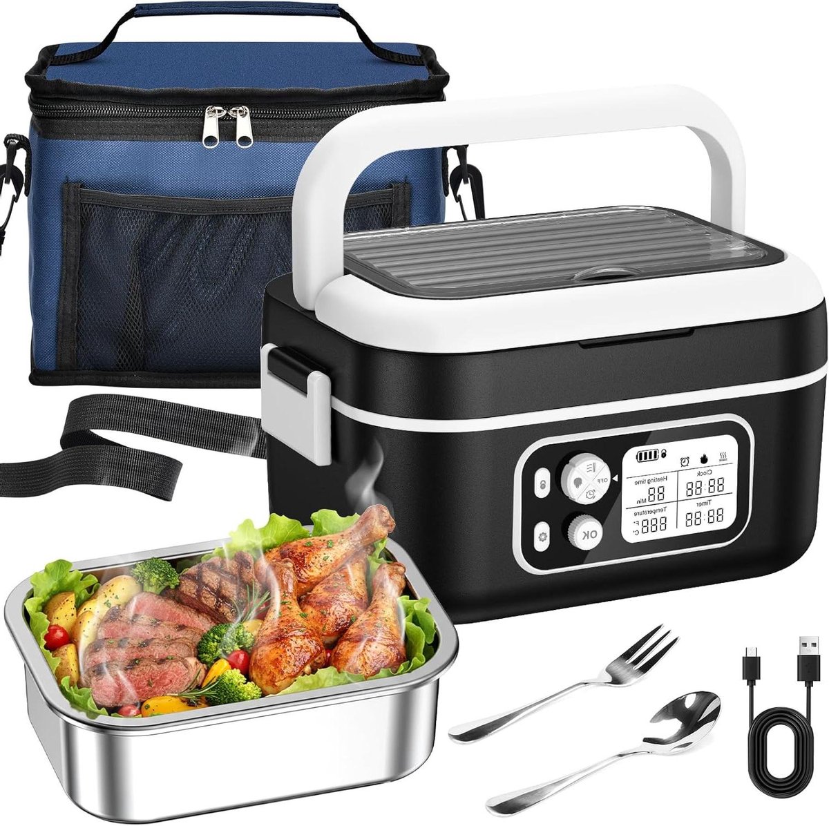 Elektrische Lunchbox - Warmhoudbox - Warme Maaltijd Onderweg - Inclusief Isolatietas - 15 Liter - Zwart