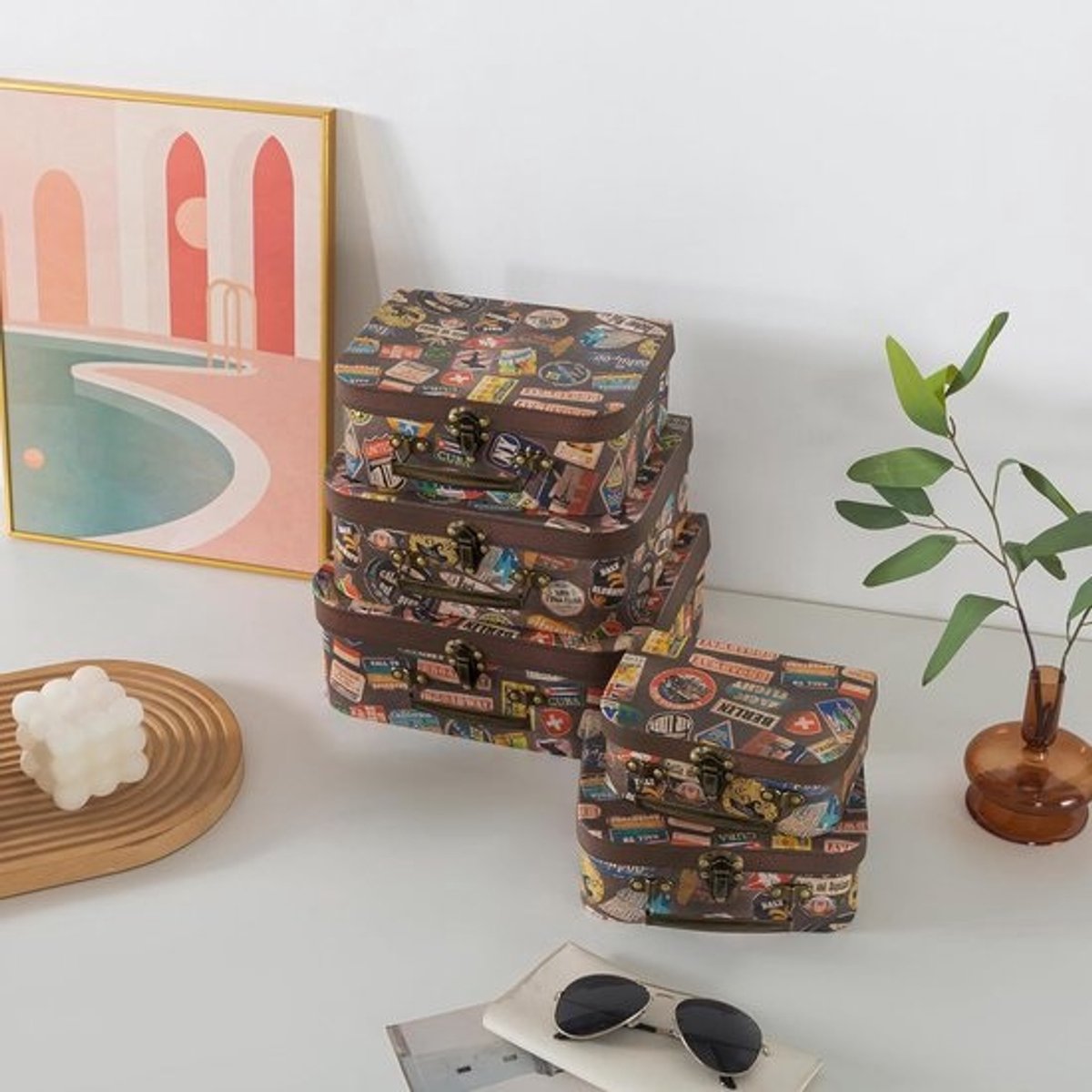 Kartonnen Koffers Set van 5 - Decoratieve Opslagdozen voor Bruiloften en Themafeesten