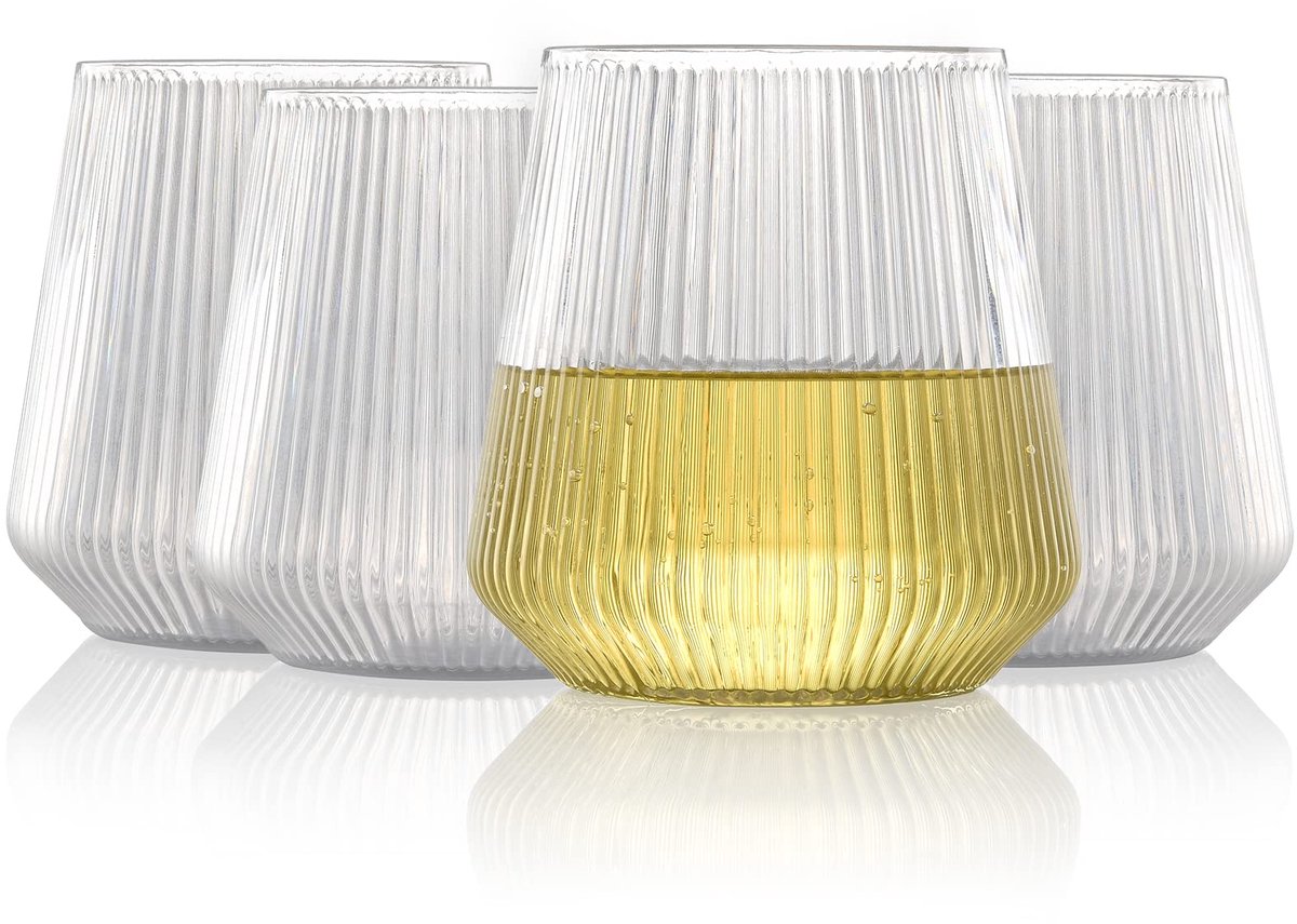 Drinkglazen - Tritan Kunststof, Vaatwasserbestendig, BPA-vrij, Verticaal Design - Geschikt voor wijn, water, sap, thuis, camping en feestjes - Set van 4 - 355 ml