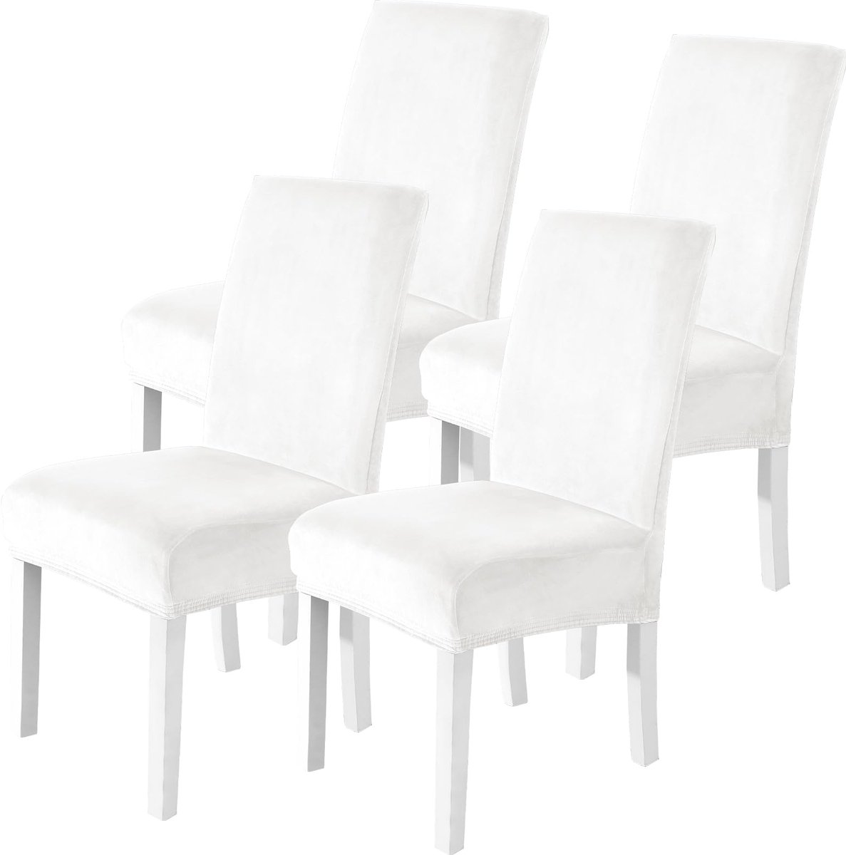 Stoelhoes - Stretch Fluweel - Universeel - Voor hoge rugleuning & schommelstoel - Wasbaar & Krasbestendig - Wit - 4 stuks