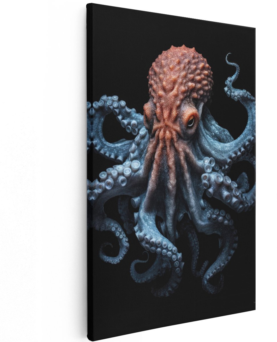 Artaza Canvas Schilderij Inktvis - 120x180 cm - Groot - Wanddecoratie Dieren - Muurdecoratie Zee - Decoratie Octopus - Zwart