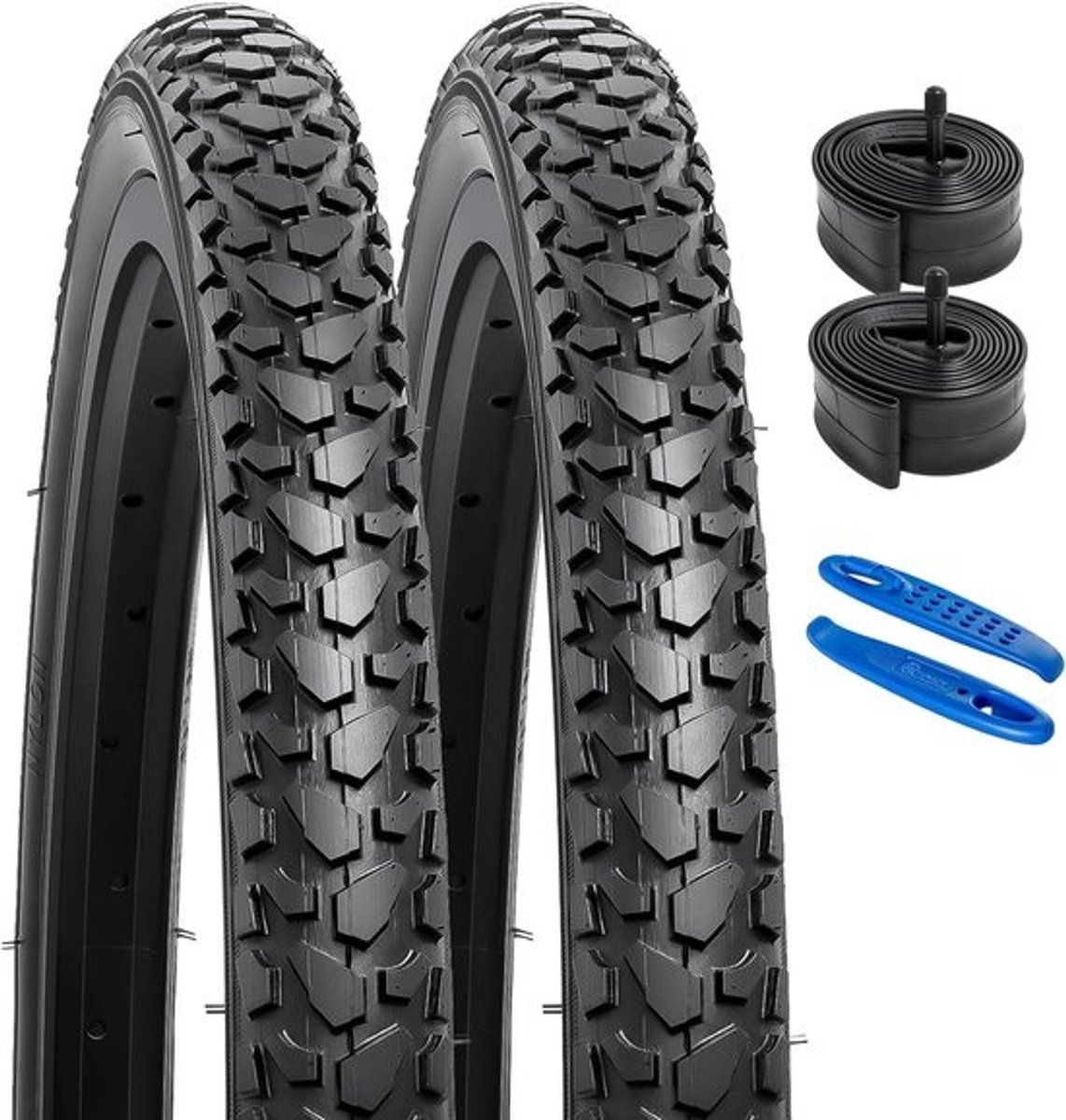 SnelShoppen - 2 Stuks 24 Inch Fietsbanden 24 x 1.75 met Binnenband AV32 mm Schrader Ventiel - Duurzaam en Praktisch voor Fietsers