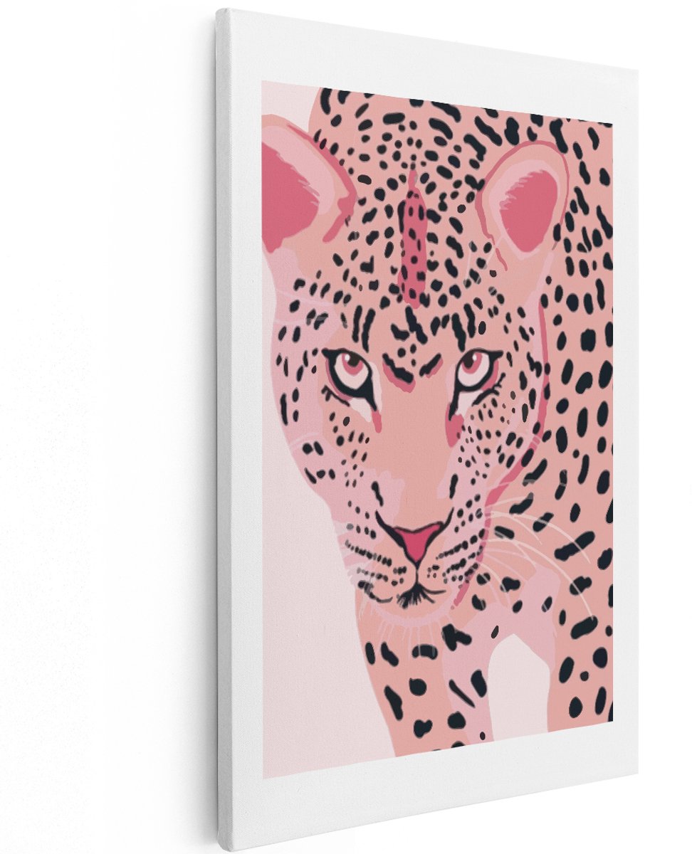 Artaza Canvas Schilderij Luipaard - 120x180 cm - Groot - Wanddecoratie Dieren - Muurdecoratie Roze - Decoratie Slaapkamer - Schilderijen Op Canvas