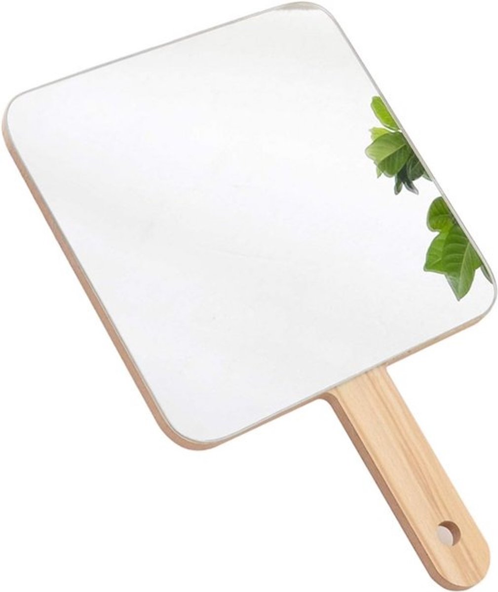 Handheld Reisspiegel - Kaptafel Spiegel - Make-up Aanbrengen - Met Houten Handvat - 15x15 cm - Niet Gespecificeerd
