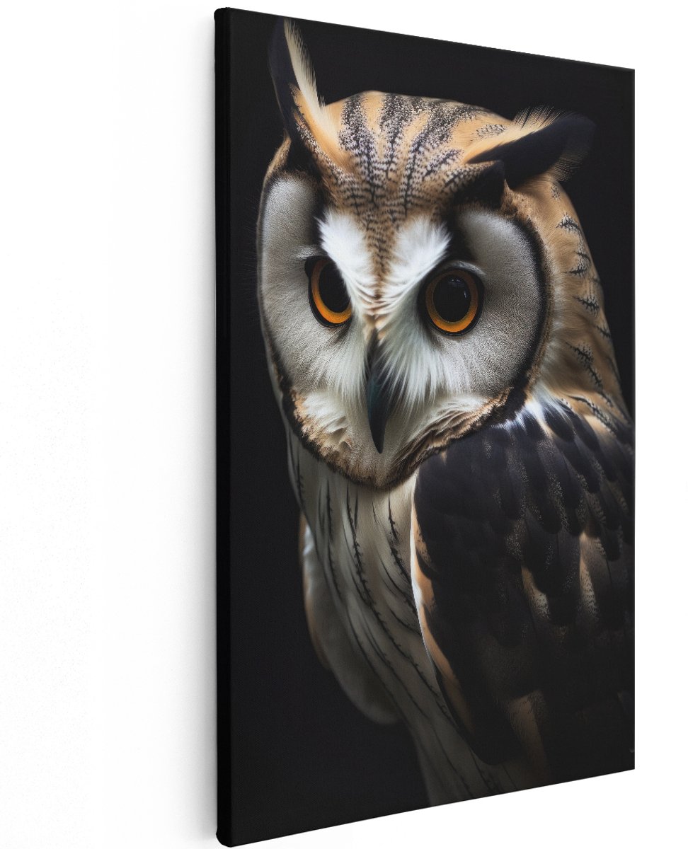 Artaza Canvas Schilderij Uil - 120x180 cm - Groot - Wanddecoratie Vogels - Muurdecoratie Dieren - Schilderijen Op Canvas Natuur - Zwart