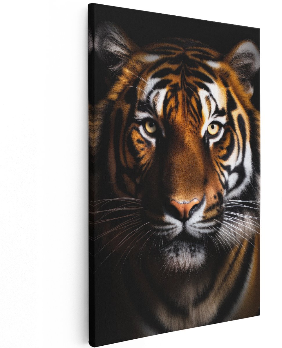 Artaza Canvas Schilderij Tijger - 120x180 cm - Groot - Wanddecoratie Dieren - Muurdecoratie Dierenkop - Decoratie Roofdier - Zwart