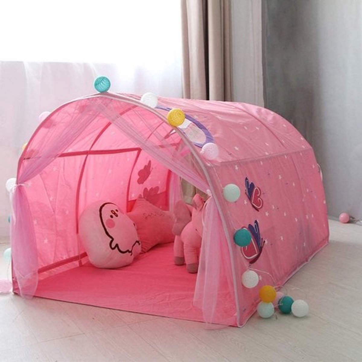 Kinderbed Tunnel Tent voor 90-100cm Bedden Blauw met Muskietnet