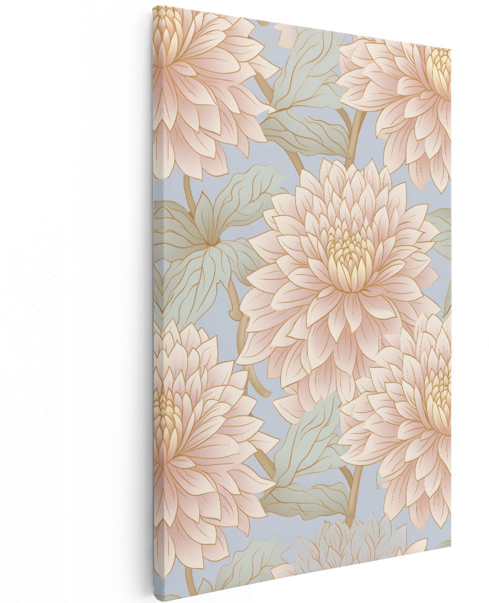 Artaza Canvas Schilderij Bloemen - 120x180 cm - Groot - Wanddecoratie Dahlia - Muurdecoratie Vintage Bloem - Decoratie Woonkamer - Roze
