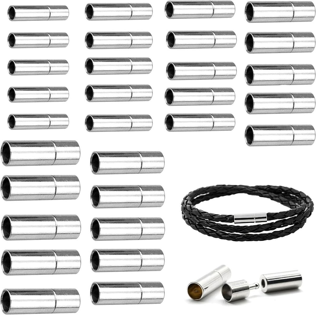 30 Stuks Leerarmband Sluitingen, Zilveren Klemmen voor DIY Armbanden, Leer Buckles en Touw Bevestigingen voor Creatieve Sieraden