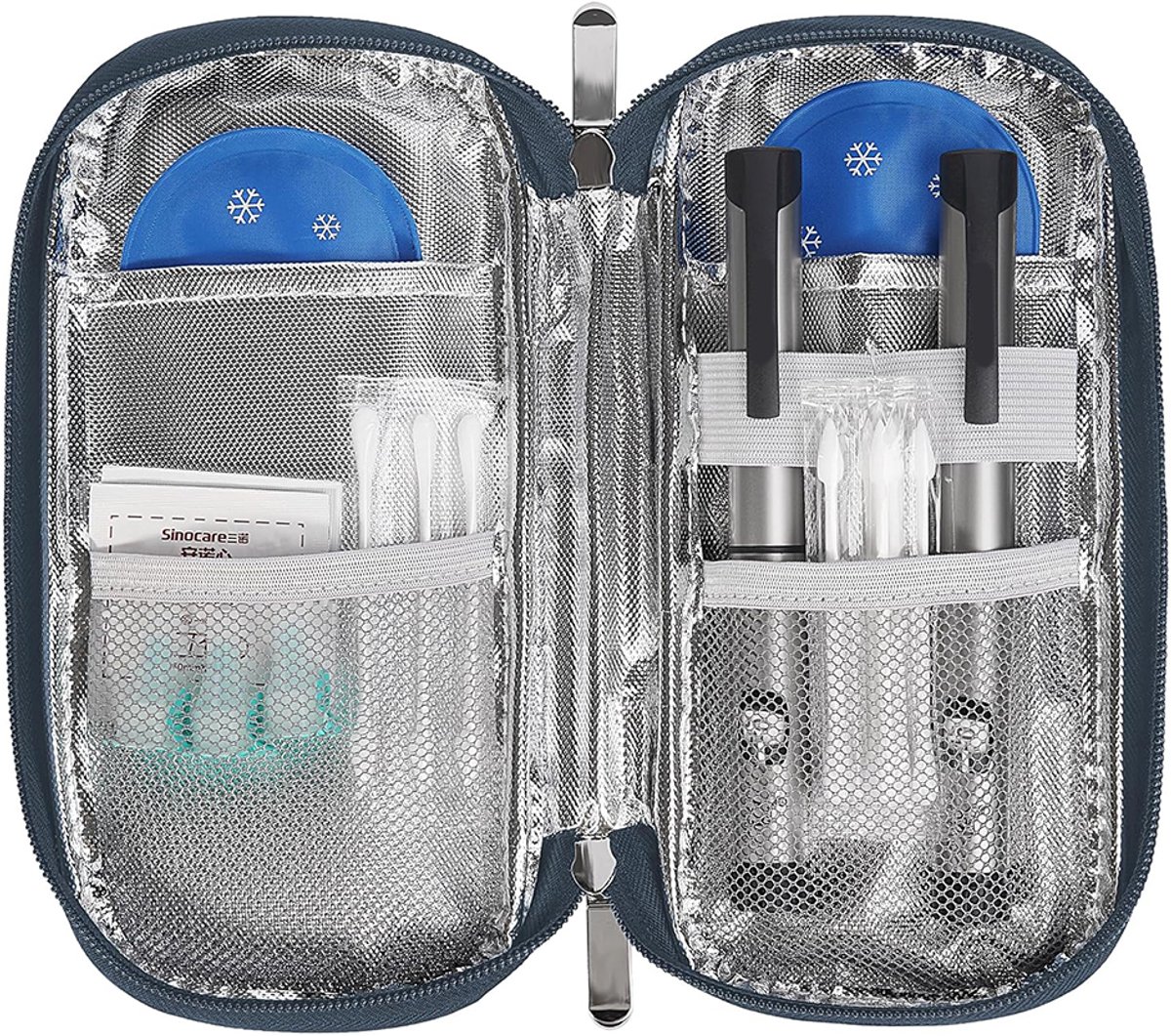 Reiskoelbox voor insuline - Koelbox - Draagbare diabeteskit - Geïsoleerde koeltas - Inclusief 2 nylon koelelementen - Medicijnkoeltas - Geschikt voor dagelijks gebruik en op reis - 20,5*9,5*3,5 cm - Blauwe achtergrond met cameliabloemmotie — cadeau in Cadeau-ideeën - foto 7
