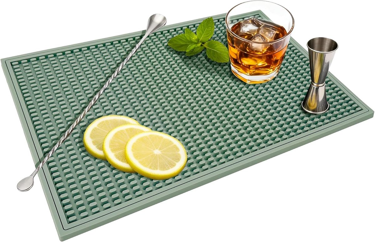 Ulisem - Bar Mat - Rubberen Barmat - 46 × 30 cm - Antislip Afdruipmat - Sneldrogende Baronderlegger - Voor Glazen Cocktailbar Keuken en Aanrecht - Groen