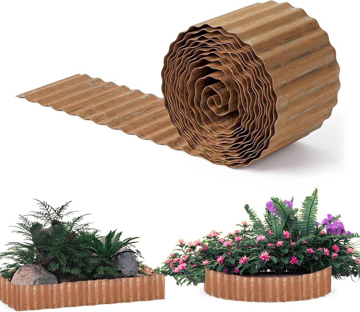 Lawn Edging van Cortenstaal, Flexibele Tuinrand van 20 x 600 cm, Duurzaam en Weerbestendig voor Bloembedden en Tuinen