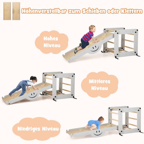 COSTWAY Klimrek voor binnen, klimdriehoek met glijbaan, doe-het-zelf klimladder, indoor speelplaats om te zetten, multifunctionele indoor speelplaats voor kinderen vanaf 3 jaar — afbeelding 3