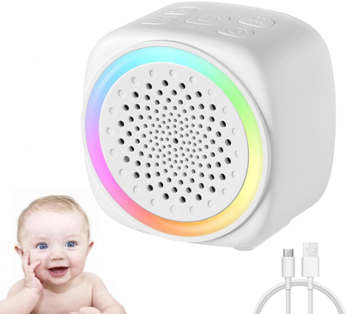 Baby Witruismachine – 26 Geluiden – Nachtlampje – USB-C – Wit