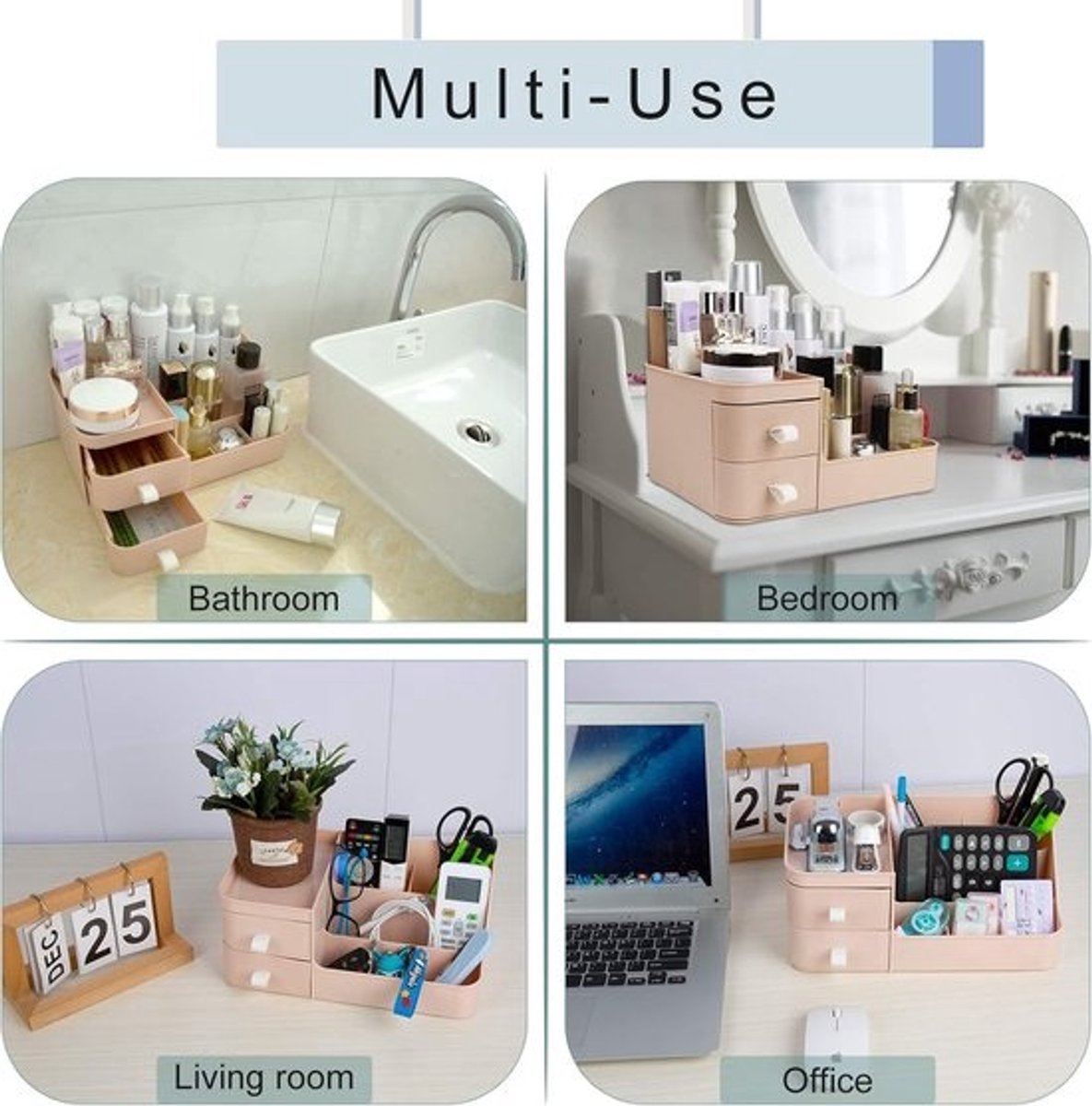 Cosmetica Organizer met 3 Lades - Opbergdoos voor Make-up, Lippenstift, Nagellak - Ideaal voor Badkamer en Kaptafel