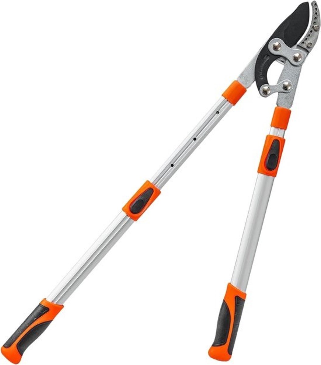 Takkenschaar Lange Steel - Snoeischaar Struiken - Tuinonderhoud Snoeien - Telescopisch Verstelbaar - Tot 97 cm - Oranje Wit