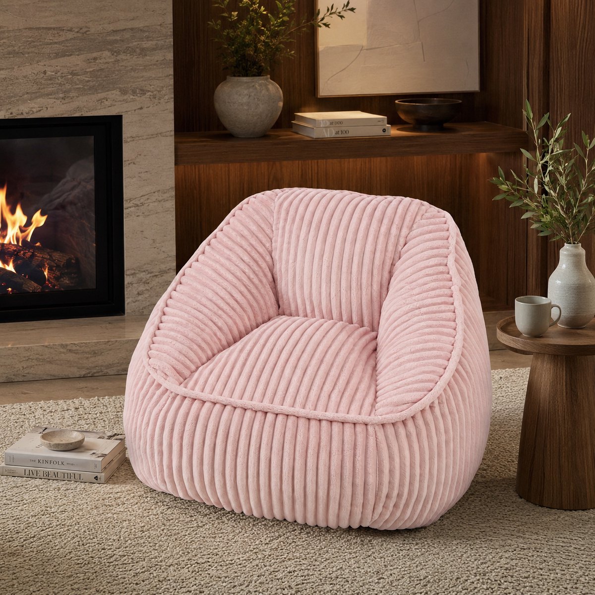 Zitzak - Zitbank - Zitzak Stoel - Fauteuil - Relaxstoel - Ergonomisch bank - Chenillestof - Binnen - Vulling van traagschuim - pluizig en zacht - Geen montage nodig - Geschikt voor de woonkamer, slaapkamer en leeshoek - Roze