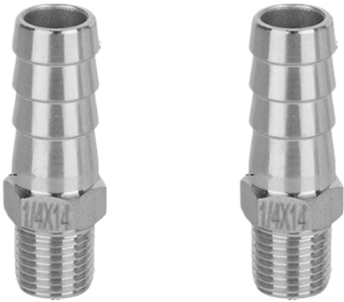 Slangpilaar – RVS 304 slangpilaar (14 mm pilaar naar 13 mm buitendraad) – Geschikt voor water, brandstof en aansluitingen voor thuisbrouwapparatuur – Set van 2