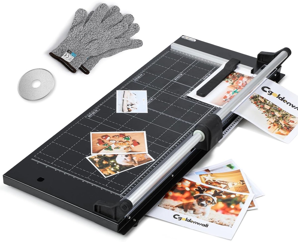 Professionele A2 Papier Snijmachine voor 12 Vellen, Zelfslijpende Scharen voor Karton, Foto en Film met Extra Mes en Handschoenen, 63 cm Snijlengte