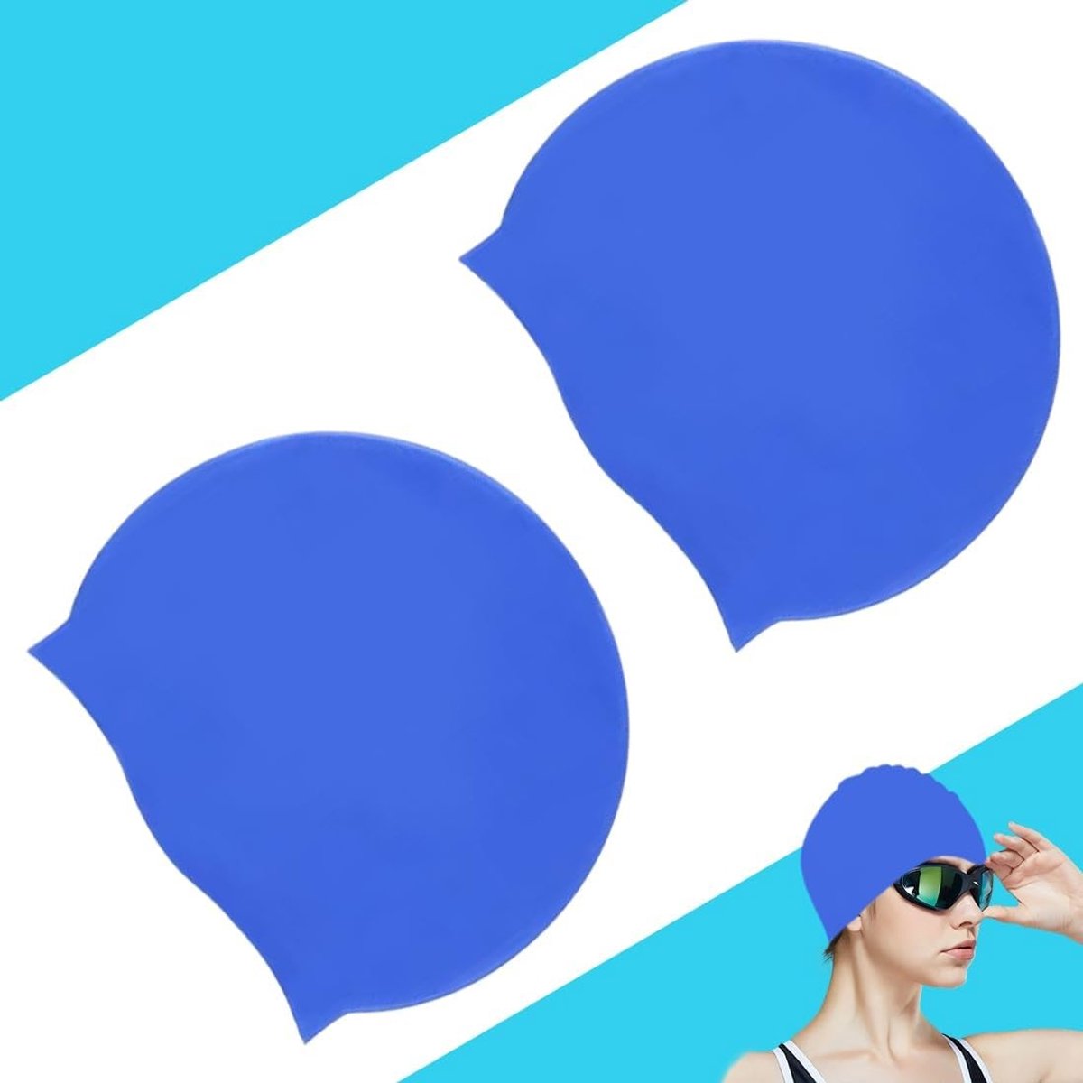 Zwemcap van hoogwaardig siliconen met ripstop coating voor comfort en anti-slip, geschikt voor lang haar, unisex set van 2 (blauw) - perfect voor zwemmers, wateractiviteiten en trainingen