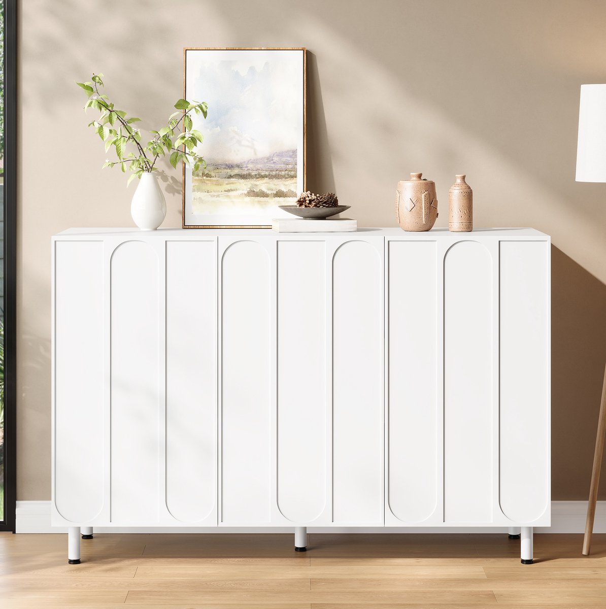 DESMIU Schoenenkast - Staand Rek Met 3 Deuren En Verstelbare Planken - Voor Hal En Woonkamer - MDF Spaanplaat - 120x37x80 Cm - Wit