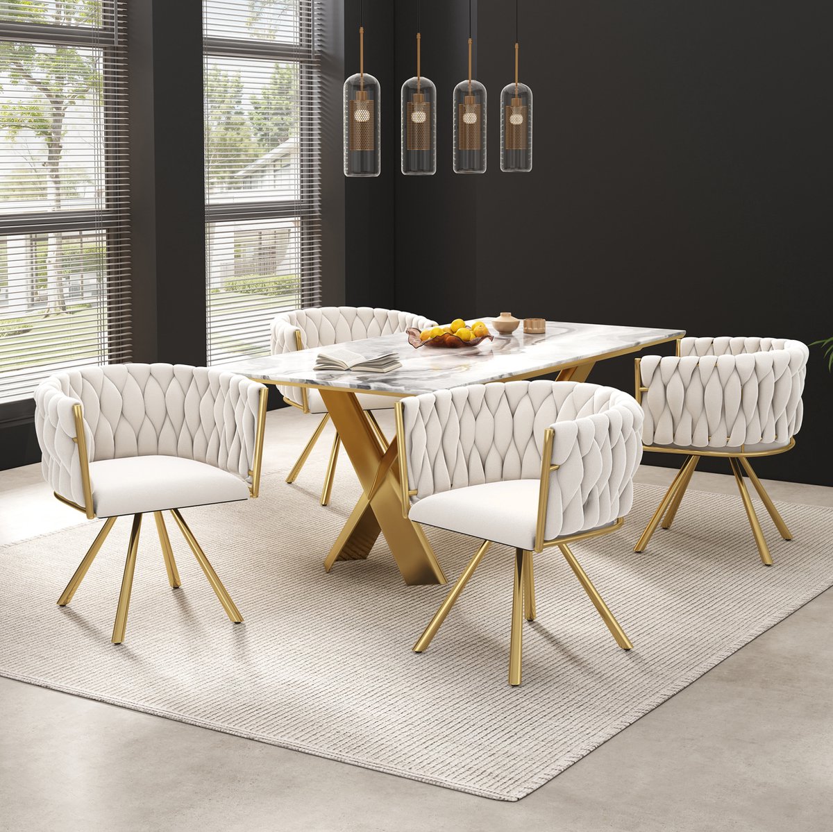 Wishdor Eetkamerstoel - Draaibaar kuipmodel - Met armleuningen en zachte vulling - Design - Eetkamer woonkamer slaapkamer - Velvet - Beige goud - 59 x 54 x 72 cm