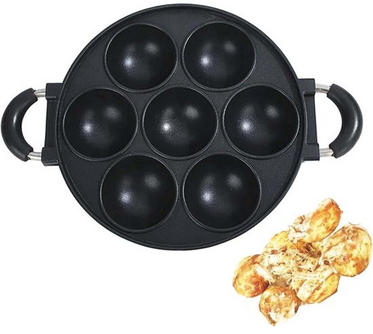 Heaunzy Japan groot diafragma Takoyaki Pan, Cake Mal, Masa Pan, Takoyaki Maker, Nonstick, 0,95 kg (7 gaten)