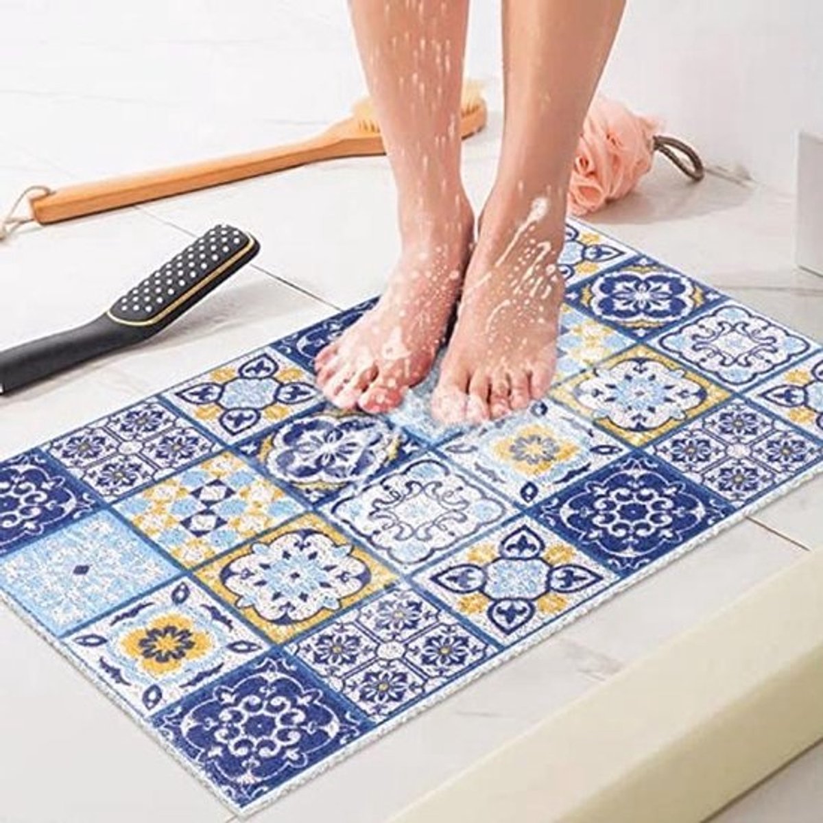 Douchemat antislip, zachte comfortabele badmat met afvoergaten, PVC loofah massage badmat voor douche, bad, badkamer, natte ruimtes, sneldrogend