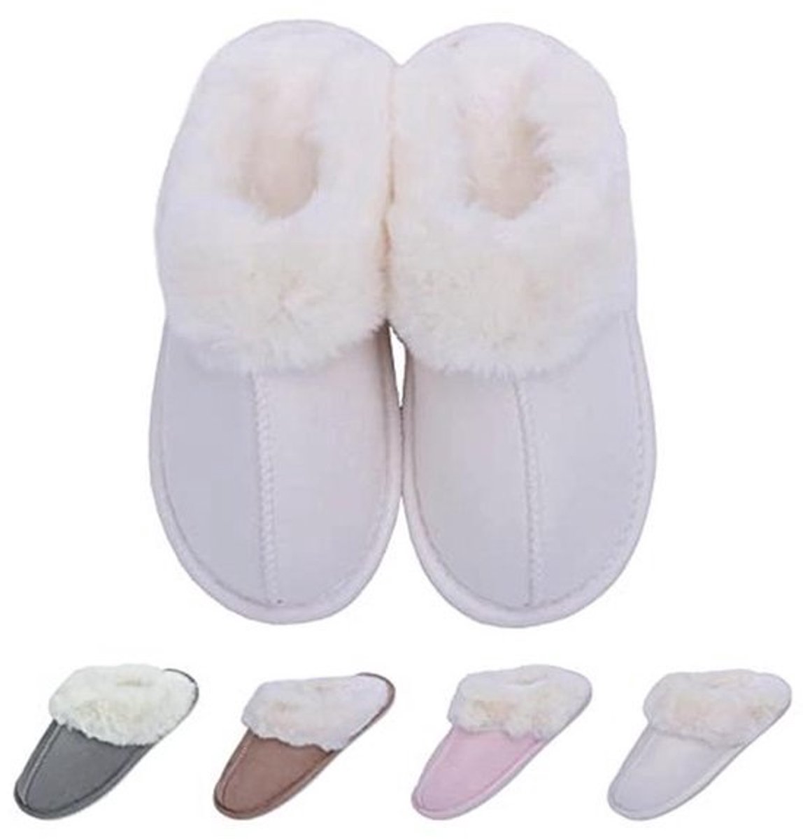 Warme Pluche Pantoffels voor Dames en Heren - Katoen, TPR-zool, Wit, Maat 40/41