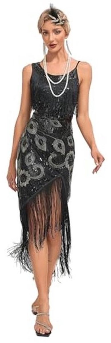 Flapper jurk voor dames met franjes en pailletten - Glinsterende dansjurk voor festivals