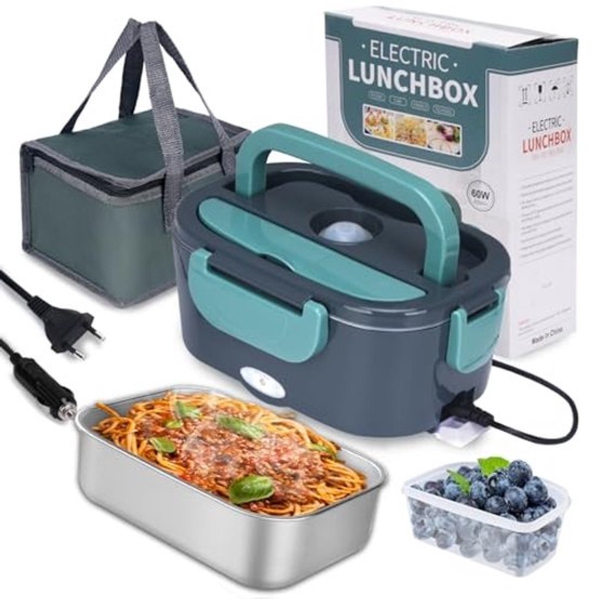 Elektrische Lunchbox 60W - 3-in-1 Voedselverwarmer voor Auto, Huishouden en Camping