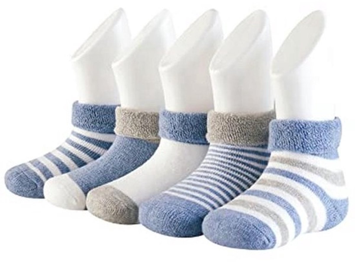 Katoenen Gevoerde Babysokken voor Jongens 5-Pack Diepblauw 6-12 Maanden