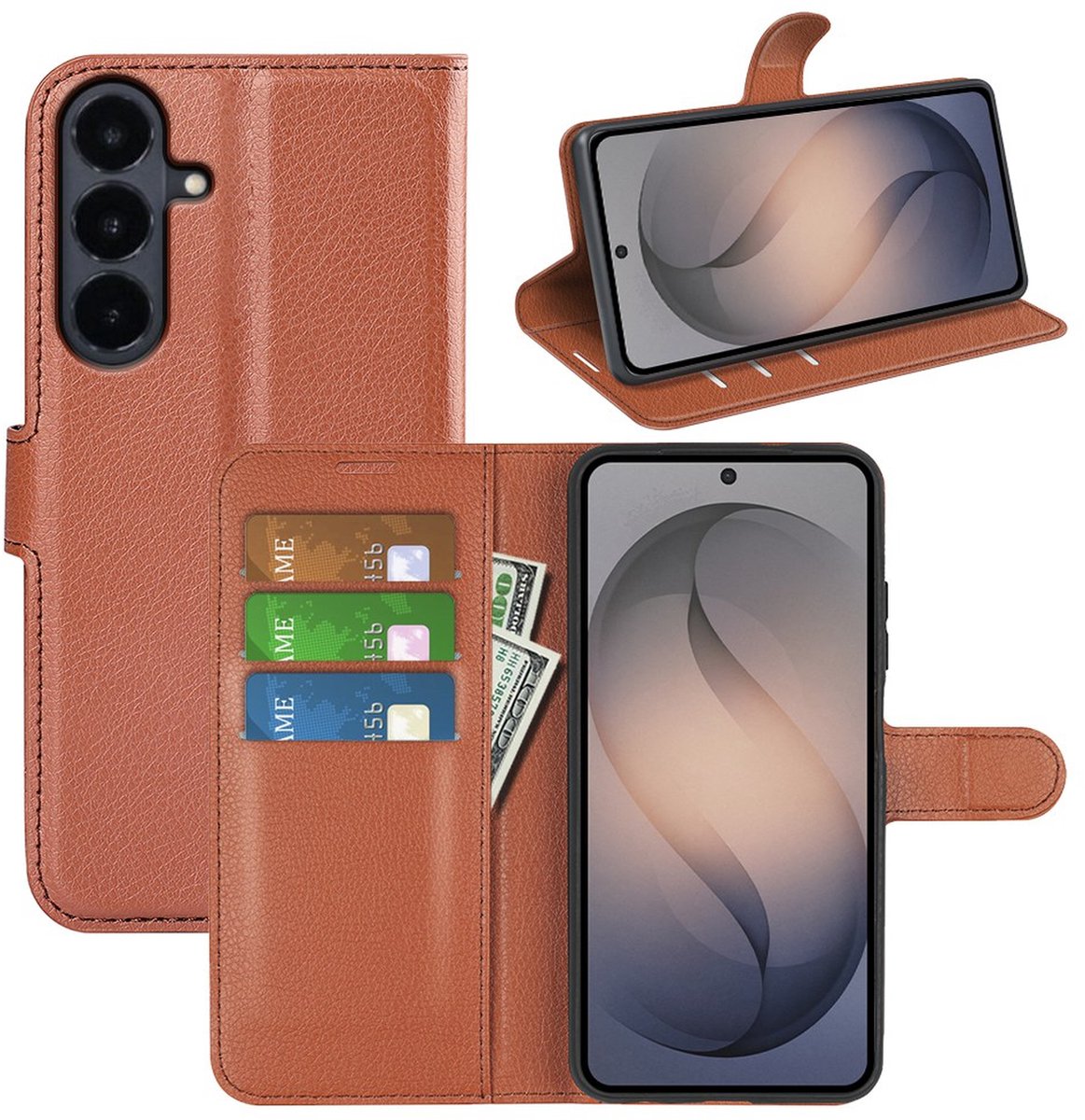 MobyDefend Hoesje - Geschikt voor Samsung Galaxy S26 FE - Kunstleren Wallet Book Case (Sluiting Voorkant) - Bruin
