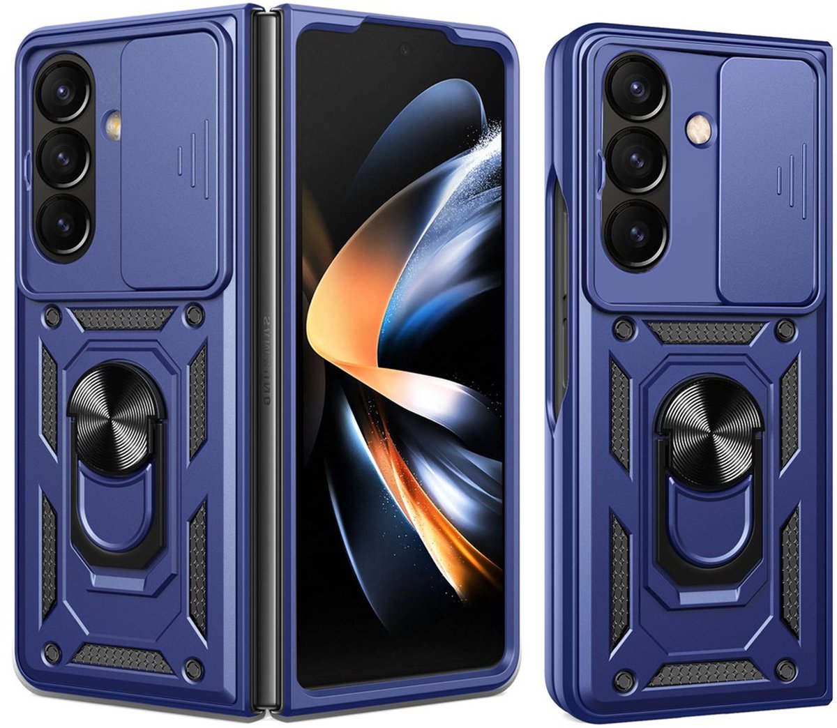 MobyDefend Hoesje - Geschikt voor Samsung Galaxy Z Fold 8 Ultra - Pantsercase Met Draaibare Ring - Blauw